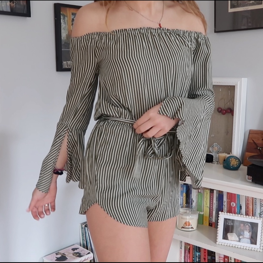 Urban Outfitters green stripped romper